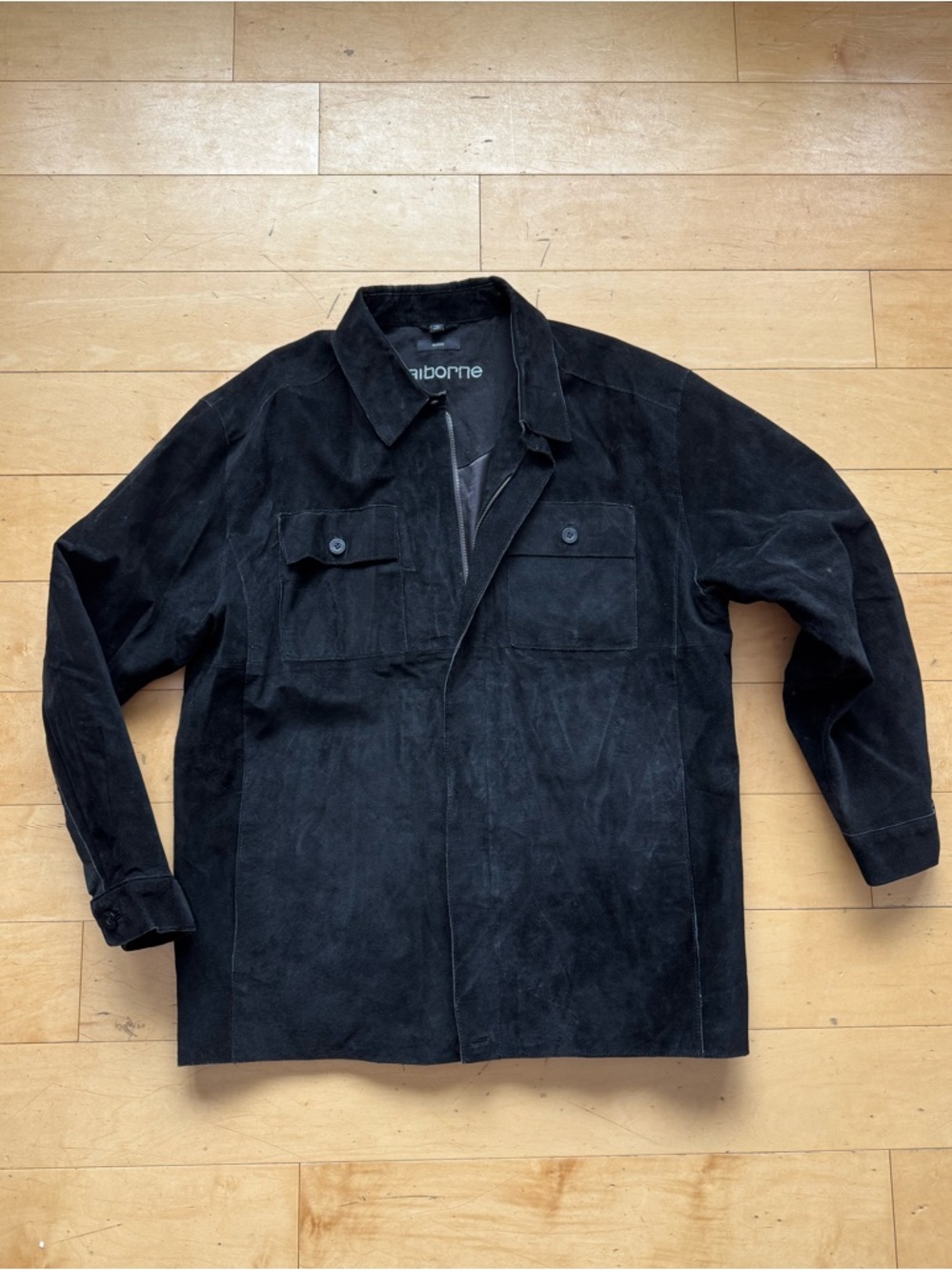 CLAIBORNE BLACK SUEDE JACKET, sz Large, retro, vintage, leather, 90s, Y2K